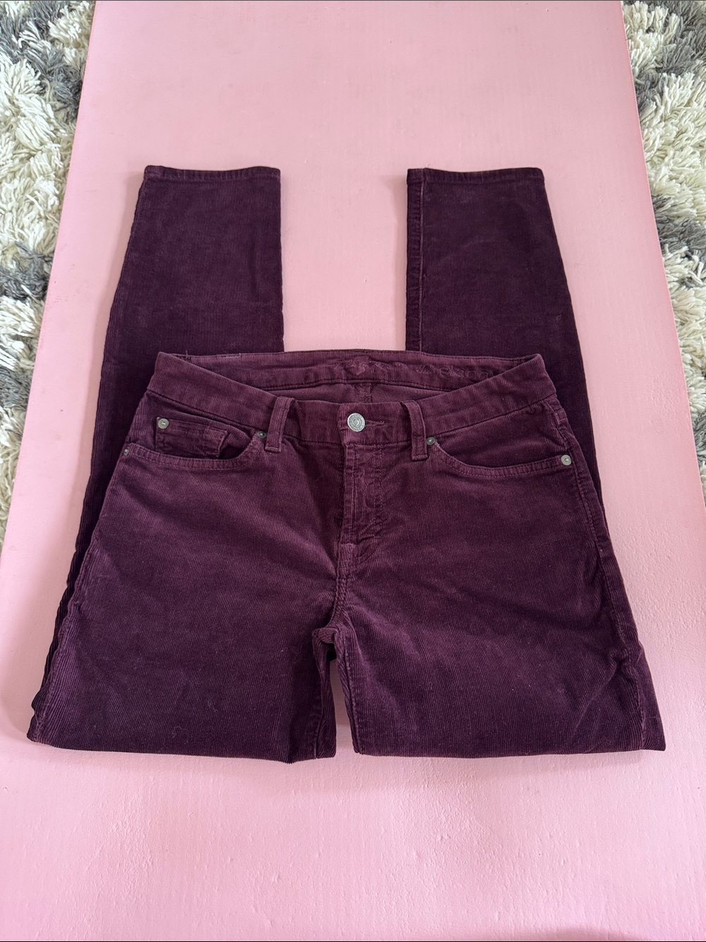 7 For All Mankind Skinny Corduroy Jeans in Plum